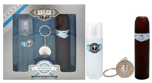 Cuba Cuba Winner für Herren, 3-teiliges Geschenkset, 100 ml EDT Spray, 100 ml After Shave, Schlüsselkette