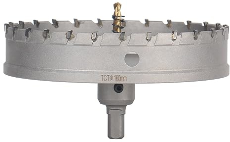 Vearter 160mm Hartmetall Lochsäge, Lochbohrer Bohrer mit Zentrierbohrer, Hartmetallbohrer für Metall, Edelstahl, Baustahl, Aluminium, Kupfer, Eisen, Kunststoff, Glasfaser