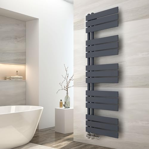 EMKE Badheizkörper 1320x400 mm, Handtuchheizkörper Seitenanschluss Badheizkörper Handtuchhalter Handtuchwärmer Handtuchtrockner Heizkörper Flach Bad Handtuchheizung Anthrazit 598W