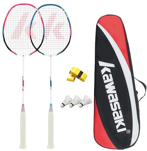 VICLEO Kawasaki Badminton-Set, professioneller Graphit-Badmintonschläger, leicht und leistungsstark, Sport, Training & Unterhaltung, inklusive 3 Badminton-Federbällen & 2 Overgrips & Tragetasche