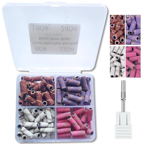 80/120/180/240 Grit Sanding Bands for Nail Drill Gorvalin 3mm Electric Nail Files Mandrel Nail Drill Bit for Acrylic Nails Manicures and Pedicure(120 Pieces)