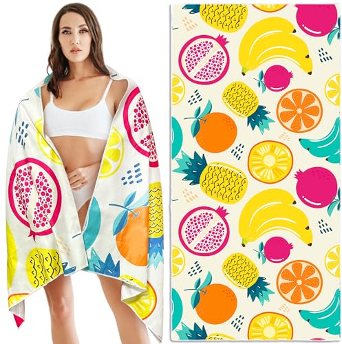 Lubibi Mikrofaser Strandtuch Badetuch XXL 160x80cm, Sandfestes, Ultraleichtes, Ultraweich, Schnell Trocknendes Großes Mikrofaser Strandtuch, Ist Die Perfekte Wahl Für Sport Fitness Sauna Yoga(Obst)