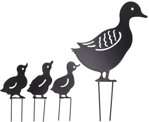 4PCS Duck Garden Statue, Animal Silhouette Garden Stake Metal Duck Garden Hollow Garden Decorations Outdoor Statues Animal Stakes for Yard Decor and Lawn Ornaments
