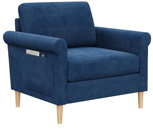 Vesgantti Fabric Accent chair, Upholstered Armchair with Bilateral Pocket Storage and Removable Cushions, Occasional Chair for Living Room Bedroom and Office, Tool-free Assembly, 80W*75D*86Hcm