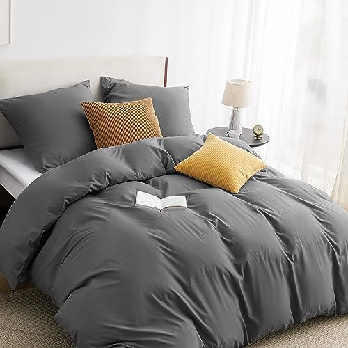 BEDSURE Bettwäsche 200x220 3teilig Anthrazit - 1 Bettbezug 200x220 cm + 2 Kissenbezüge 80X80 cm, ÖKO-TEX Bettwäsche-Sets Grau Polyester Mikrofaser mit Reißverschluss