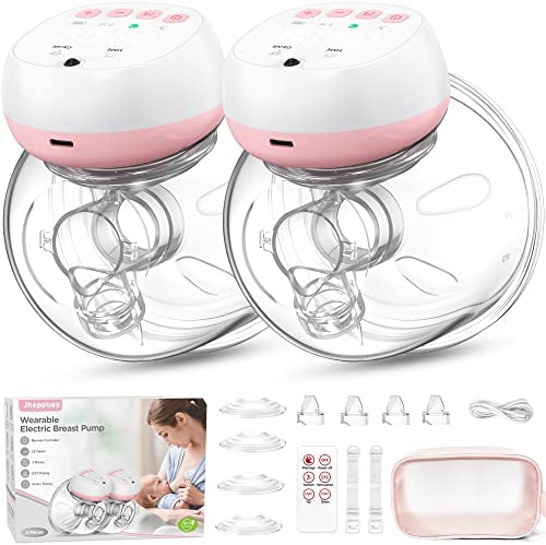 Jheppbay Double Electric Breast Pumps, Wearable Breast Pump Electrical Handsfree Portable, 12 Levels 3 Modes with Remote Control, BPA Free