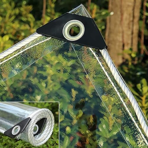 400g/m² Schwerlast Transparent Plane, 0,35mm Reißfest PVC Weiches Glas Plane mit Ösen, Winddicht Pflanzenschutz Regenvorhänge, für Gardens Gewächshäuser Terrasse (Color : Transparent, Size : 2m X 2.