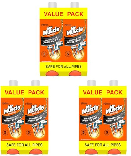 Mr Muscle Drain Unblocker, Sink & Drain Cleaner, Fast Acting Heavy Duty Drain Gel, Dissolves Clogs, Works 3x Better Than Bleach, Safe for All Pipes, Duo Pack, (2 x 1L) (Pack of 3)