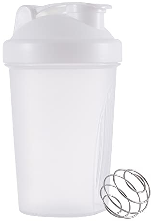Generisch Shaker per proteine da 400 ml, a prova di perdite, con colino e scala, colore: bianco