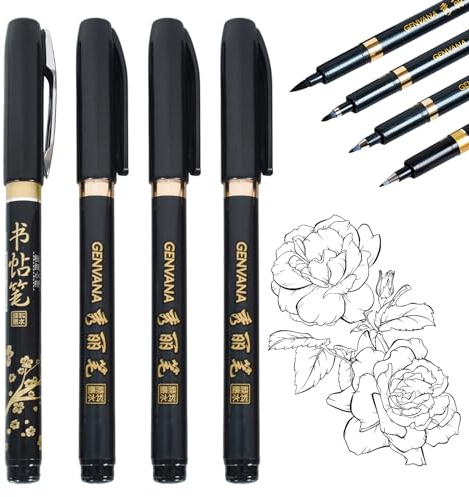 4 piezas de pluma japonesa, lápices japoneses de caligrafía japonesa de la caligrafía del shodo cepillo de tinta pluma escritura dibujo habilidad