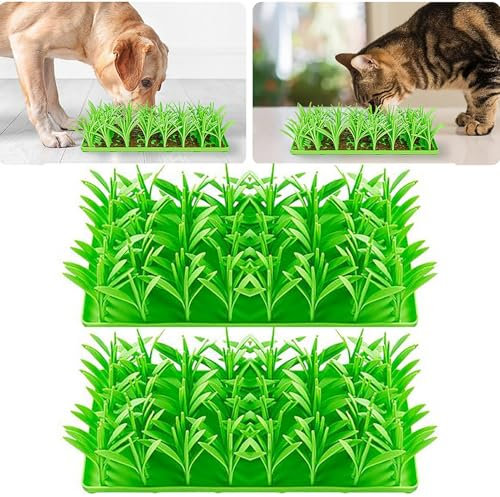 Silikon-Grasmatte Für Katzen - Grünes Gras Silikon Slow Food Matte | Schnüffel Matte Für Katzen | Futter Matte Für Katzen | Katzen Grasmatte Für Hauskatzen | Grasmatte Futterspielzeug Anti-Schlucken G