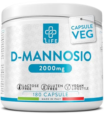 D Manosa 2000mg 180 Cápsulas PiùLife, 3 Al Día, Suplemento Cistitis Y Vías Urinarias, Sustituto Del Arándano Rojo, D Mannose Vegano, Bienestar Diario