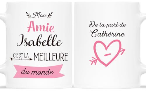 𝗖𝗔𝗗𝗘𝗔𝗨 𝗣𝗟𝗨𝗦 Mug Personnalisé Prénom - Mon Amie C'est La Meilleure Du Monde -Cadeau Meilleure Amie, Cadeau Amie, Tasse Personnalisable Meilleure Amie, Tasse Personnalisable Amitie, Tasse Amie