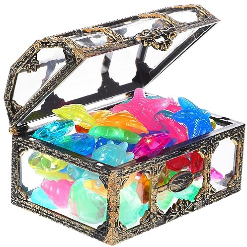 ibasenice Coffre de Pirate Enfant Petit avec 1 Coffre et 60 Pierres Précieuses Colorées Lumineuses en Plastique pour Fête Piscine et Décoration Thème Marin Couleur Aléatoire Style Aléatoire