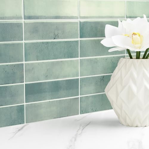 Livelynine Credence Adhesive pour Cuisine Ton Vert Clair 3D Stickers Carrelage Salle de Bain étanche 30x30 32 Pièces Carreaux Adhesif Salle de Bain Vert Sauge Lavable Credence Cuisine Adhesive Verte