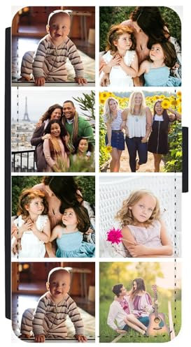 Unique Gifts House Ltd Personalised Phone Case Compatible for iPhone 16 Pro Max Custom Leather Flip Wallet Case Any Photo Printed Eight Photos Anti Drop Personalised Case