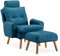 TUKAILAI Relaxsessel mit Liegefunktion aus Leinen, Sessel mit Hocker, Fernsehsessel mit Kopfstütze,Holzbeinen, Verstellbar Ohrensessel, Lesesessel bequem für Wohnzimmer Schlafzimmer Lounge, Blau