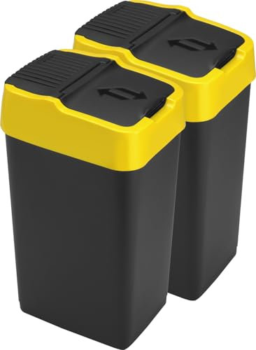 LAVV HOUSEWARES LTD Double Plastic Indoor Recycling Bin with Swing Lid Top Colour Coded (Yellow, 2 x 18L)