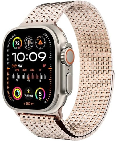SERDAS Correa de cierre magnético de acero inoxidable con bucle de malla para Apple Watch BAND Ultra 2 49MM Series 10/9/8/7/6/SE/5/4/3/2 38/40/41MM 42/44/45/49mm S10 42MM 46MM Watch Correa(Rose Gold,S