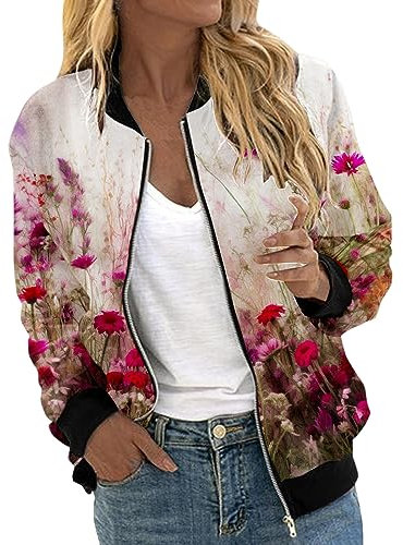Giubbino Primaverile Donna, Giacchetto Giubbotto Bomber Elegante Giacca Bomber con Colletto Alto Leggera Estiva Giubbotto Cappotto Corta Tinta Unita da Motociclista Elegante Estiva Giacca