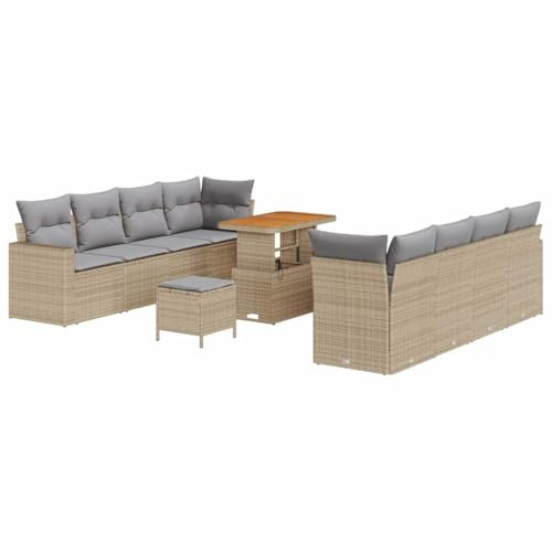 vidaXL Garten-Sofa-Set 11 pcs Beige Poly-Rattan, Garten und Terrasse, Moderne Outdoor-Sitzmöbel, Robustes Loungeset und modulares Sofa für Entspannung