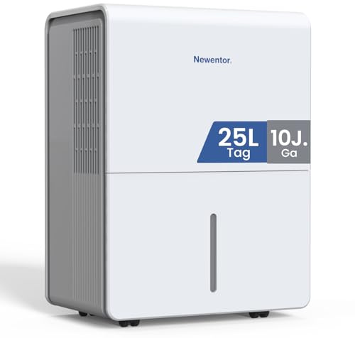 Newentor Luftentfeuchter elektrisch 25L, Entfeuchter elektrisch keller, Raumentfeuchter elektrisch, Dehumidifiers for home für 215m³/80m², mit Timer, Filter und 1M Ablaufschlauch, 10 J. Gar.