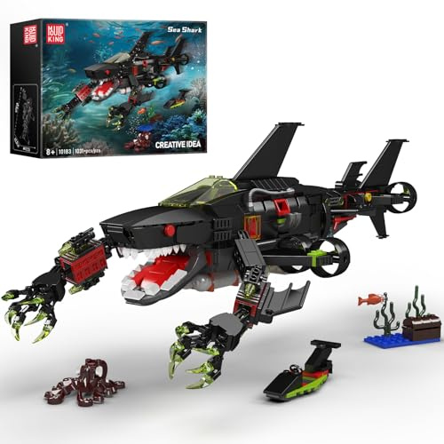 Mould King 10183 MOC Sub Shark Modellbausatz, Unterwasserwelt-Set, Hai-U-Boot-Bausteinspielzeug, Ogel-Hai-Modell für Erwachsene ab 14 Jahren (über 1031 Teile)