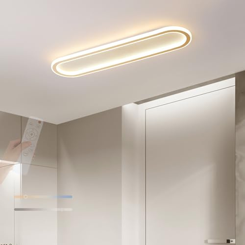 TZSMUM LED Unterputz Deckenleuchten mit Fernbedienung Deckenlampe Moderne Dimmbare 2700K-6500K Deckenleuchte Dekorative Ovale Ultra Dünn für Esszimmer Garderobe Flur (Gold,120cm)