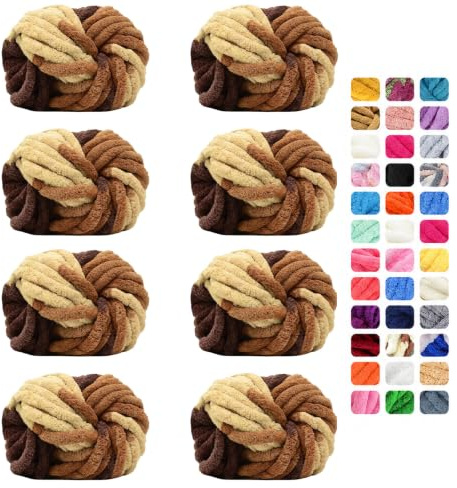 Maxee Dicke Wolle 8 x 250 g, XXL Chunky Garn zum Armstricken und Handstricken, weiches Roving-Garn zum Häkeln und Stricken für Decken, Kissen, Teppiche und Haustierbetten-Braun/Khaki