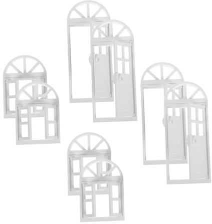 CLISPEED 8 Stück Teiliges Miniatur Puppenhaus Fenster Tür Langlebigem Kunststoff Detailreiche DIY Bastelteile Weiß Einfach zu Montieren für Rollenspiele und Miniaturhaus Dekoration