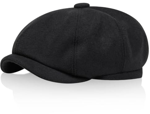 GYIOFAI Herren Schiebermütze Barret Cap, Newsboy Stil Tellermütze Schirmmütze Herren Damen, 8 Panel Peaky, Gatsby Newsboy Cap Baskenmützen Golfermütze, Frühling Herbst Winter, 55-58cm (Schwarz)
