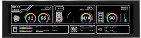 OVAQUIXI Computer Temp Display, 8.8 Inch Sensor Panel Real-Time CPU/GPU/RAM/FPS Monitor, 60Hz Refresh Rate, for PC Case, 1920x480 Resolution (Black)