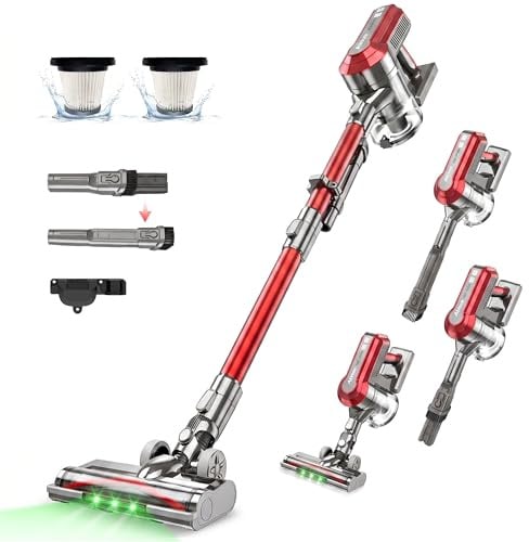 Akitas V10A Akku Staubsauger Kabellose mit 450W BLDC-Motor, 45kPa Saugleistung, 60 Min Laufzeit, LED-Bürste mit grünem Licht, Anti-Verhedderung, ideal für Teppiche, Hartböden & Tierhaare
