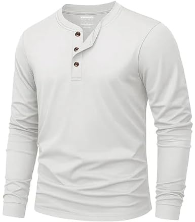 KEFITEVD Henley T-Shirt à Manches Longues en Coton Basique pour Homme avec boutonnière, Blanc, L