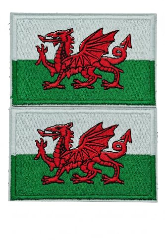 2PCS Wales Flag Embroidery Patch - Sew On Applique Badge - Fully Embroidered Fabric Patch - Repair & Decoration for Jackets Hats Backpacks
