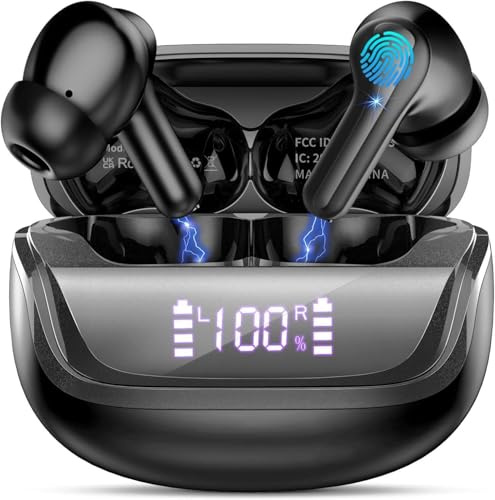 Donerton Casque Bluetooth 5.4 stéréo HiFi avec 4 micro HD, casque sans fil heures écran LED, écouteurs intra-auriculaires Bluetooth avec réduction du bruit