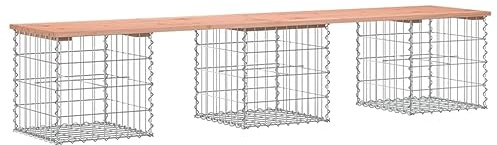 HFXHIJXQ Gartenbank 203x44x42 cm aus massivem Douglasienholz Gabionen-Sockel verzinkter Stahl wetterfest platzsparend für Balkon Terrasse Garten