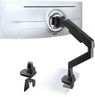 STANDOPIA Ultrawide Monitor Arm Desk Mount - fits 17-49 inch Heavy Duty Flat/Curved Monitors, Full Motion Adjustable Gas Spring Arm Holds 35.2 lbs with Clamp & Grommet, VESA 75/100mm, Black