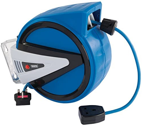 DRAPER 15051 Rollo de cable eléctrico retráctil, azul, 10 m