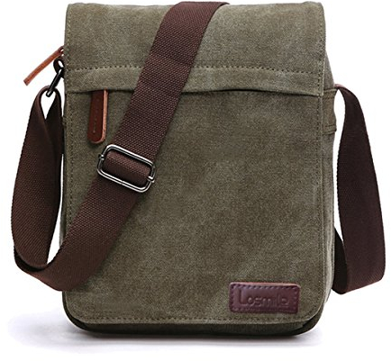 LOSMILE Bolsos bandolera de Hombres, Bolso de Hombro de Lona, Bolsas mensajero para portátiles, Bolsas escolares, Trabajo y escuela. (M-Army Green)