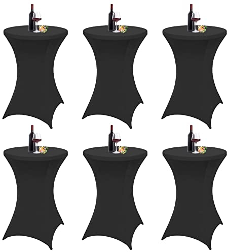 Acelectronic 6er Set Stretch Stehtisch Husse Schwarz Ø 60-65 cm Stella – Verstärkung im Fußbereich & 40°C waschbar, rutschfest & bügelfreie Husse für Stehtisch & Bistrotisch als Tisch-Überzug