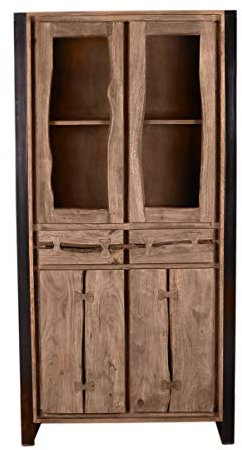 Vitrine, Akazie mit Metall, cognacfarbig und schwarz