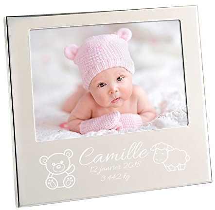 Geschenkegarten Bilderrahmen zur Geburt mit Name und Schaf/Bär Motiv