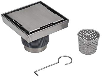 Oatey DSS1040R2 Designline Duschrinne mit Abstreifgitter, 10,2 x 10,2 cm, quadratisch, 304 Edelstahl Befliesbar 6 Inch Edelstahl