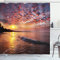 ABAKUHAUS Landschaft Duschvorhang, Dämmerung am Strand Meer, Stoffliches Gewebe Badezimmerdekorationsset mit Haken, 175 x 200 cm, Orange Blau