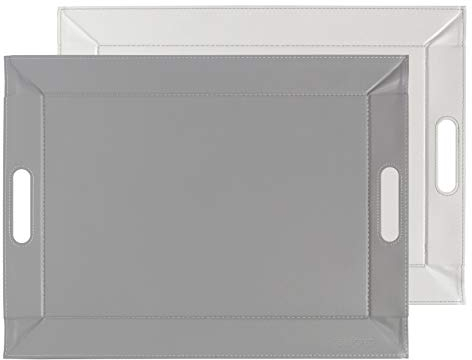 Freeform DUO Tablett 55 x 41 cm | Grau / Weiss | 2 in 1 Serviertablett und Tischset | bis 90°C hitzebeständiges Wendetablett | Kunstleder Tablett rechteckig | mit Griffen zum Tragen