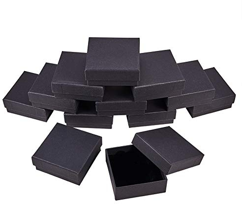 BENECREAT Boîte de Bijoux en Papier Kraft Noir Mat de 12PCS, boîte à Boucles d'oreilles/Boucles d'oreilles en Carton rempli de Velours pour d'anniversaire, Mariage 8.5x8.5x3.5cm