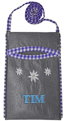 German Wear Trendige Filz Trachtentasche Handytasche für Groß und Klein, Anthrazit/Blau