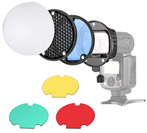 NEEWER Kit Accessori Flash Speedlite con Adattatore Staffa Flash Magnetico, Diffusore a Cupola, Griglia, 4 Filtri Colorati per NEEWER Q3 Strobo TT560 NW600 NW620 NW635II NW645II NW665 NW670, NS-HC