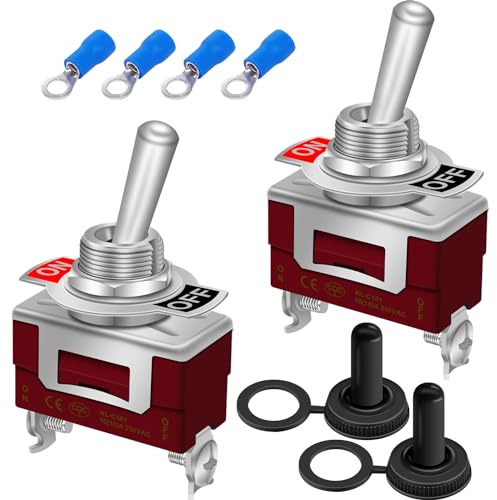 weideer 2 interruptores de palanca de alta resistencia, 15 A, 250 V, CA, 2 pines, 2 posiciones, interruptor de palanca basculante con tapa impermeable para auto auto auto barco marino TEN-1021-GM